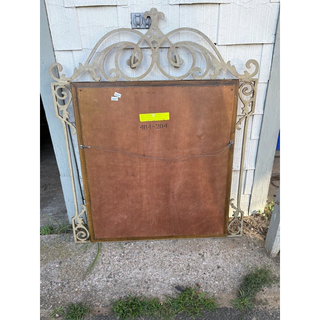 Large Vintage Mediterranean Beveled Wood & Gilt Metal Scrollwork Mirror For Sale - Image 17 of 17