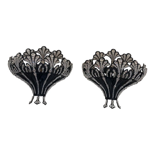 Pair Schonbek Rivendell Black Matte Crystal Sconces Unused For Sale