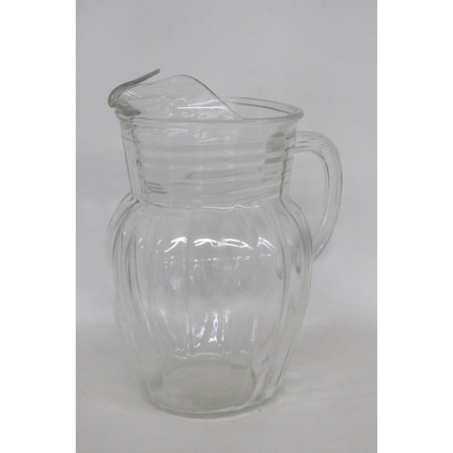 Art Deco Anchor Hocking Depression Glass Pillar Optic Water Pitcher With Ice Lip 4864b For Sale - Image 3 of 11