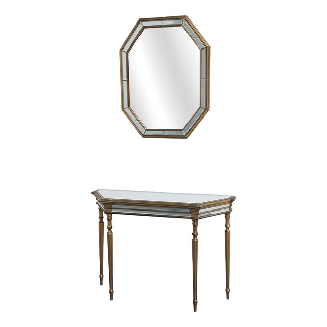 Mirrored Console Table and Matching Octagonal Mirror from Deknudt, Belgium, 1980s, Set of 2 For Sale