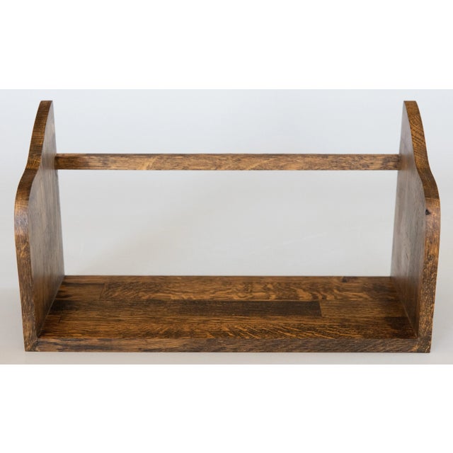 Mid-Century Modern Mid-Century English Tiger Oak Table Top Book Trough Rack Stand For Sale - Image 3 of 8