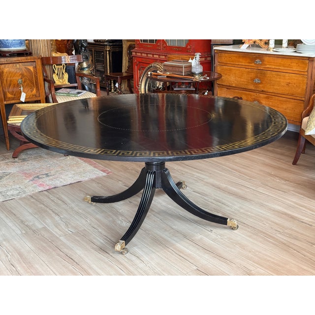 19th Century Late 19th Century English Ebonized and Gilt Decorated Single Pedestal Table For Sale - Image 5 of 10