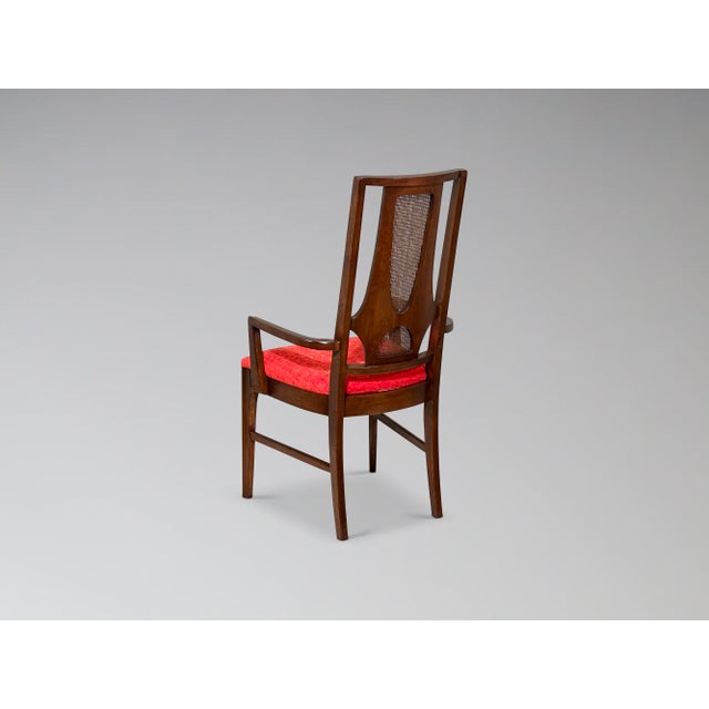 Brown Restored Vintage Broyhill Brasilia Walnut and Cane Dining Chairs Set of 6 For Sale - Image 8 of 18