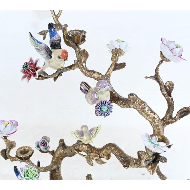 French Bronze Branches with Porcelain Birds and Flowers, Set of 2 For Sale - Image 17 of 18