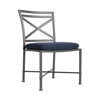 Brown Jordan Venetian Side Chair, Textured Pewter frame with Fusion Neptune fabric For Sale