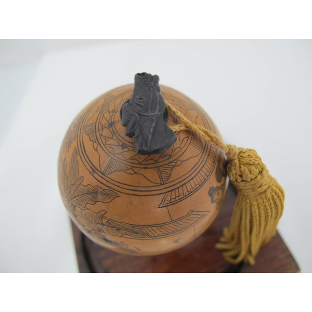 Early 20th Century Chinese Gourd Etched With Landscape & Erotic Scene in Dome Case For Sale - Image 5 of 8