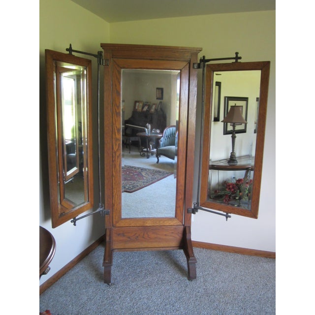 1920 Oak Trifold Dressing Room Mirror For Sale - Image 9 of 10