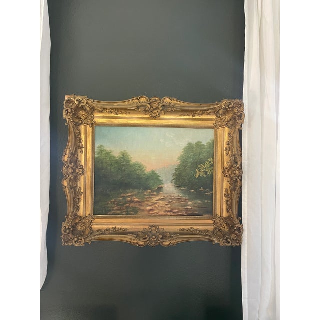 Early 20th Century Antique Landscape Oil Painting in Gold Ornate Frame For Sale - Image 5 of 11