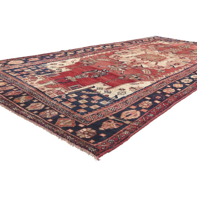 61249 Vintage Persian Mazlaghan ​Hamadan Rug, 04'10 x 11'03. This hand-knotted wool vintage Persian Mazlaghan Hamadan rug...