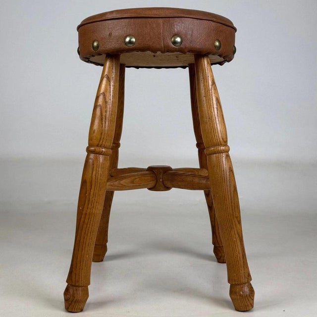 Antique Oak Upholstered Stool, 1800s For Sale - Image 3 of 11