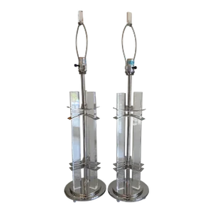 Mid Century Modern Art Deco Revival Sculptural Acrylic and Chrome Table Lamps -A Pair