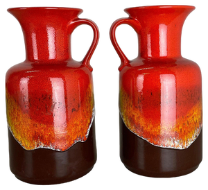 Fat Lava Op Art Pottery Multi-Color Vases attributed to Jasba Ceramics Germany, 1970s, Set of 2