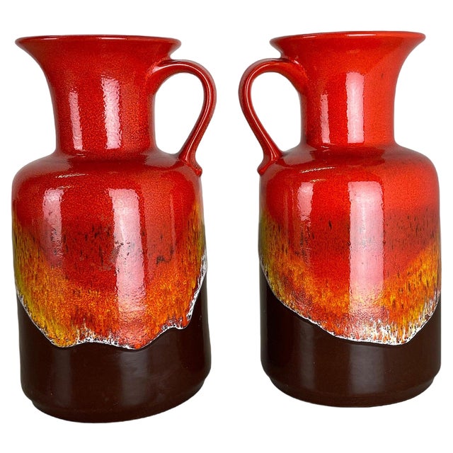 Fat Lava Op Art Pottery Multi-Color Vases from Jasba Ceramics Germany, 1970s, Set of 2 For Sale