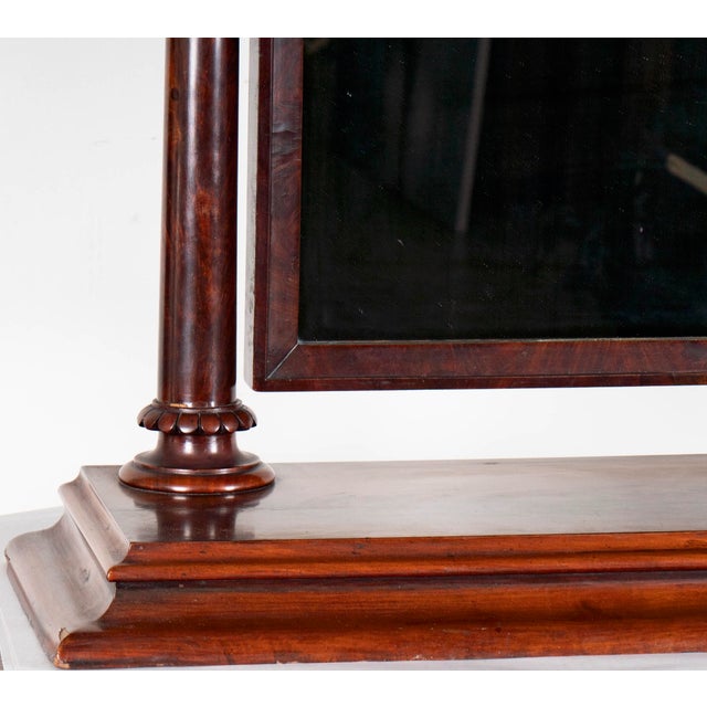 Wood Elegant English Regency Style Mahogany Vanity Mirror With Turned Column Supports, Tilting Plate, Mid-20th Century For Sale - Image 7 of 8