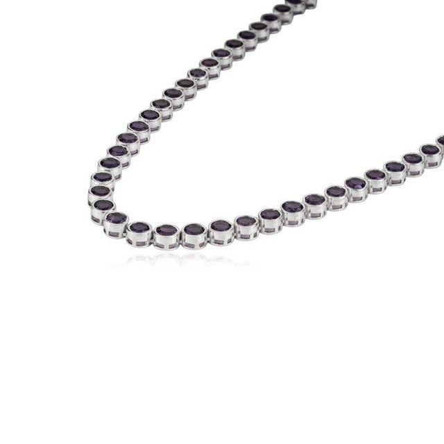Art Deco Round Cut Deep Purple Amethyst Gemstone Tennis Necklace- Silver Jewelry by Caratandher For Sale - Image 3 of 12