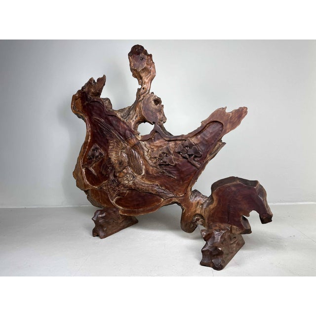 Japanese Carved Tsuitate in Rootwood For Sale - Image 3 of 18