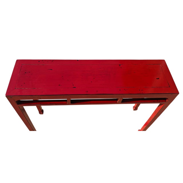 41" Long Hand Made Red Lacquer Console Table For Sale In Greensboro - Image 6 of 6