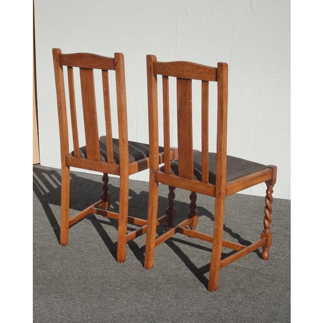 Set Four Vintage Oak Mission Style Barley Twist Oak Black Dining Room Chairs For Sale - Image 13 of 14
