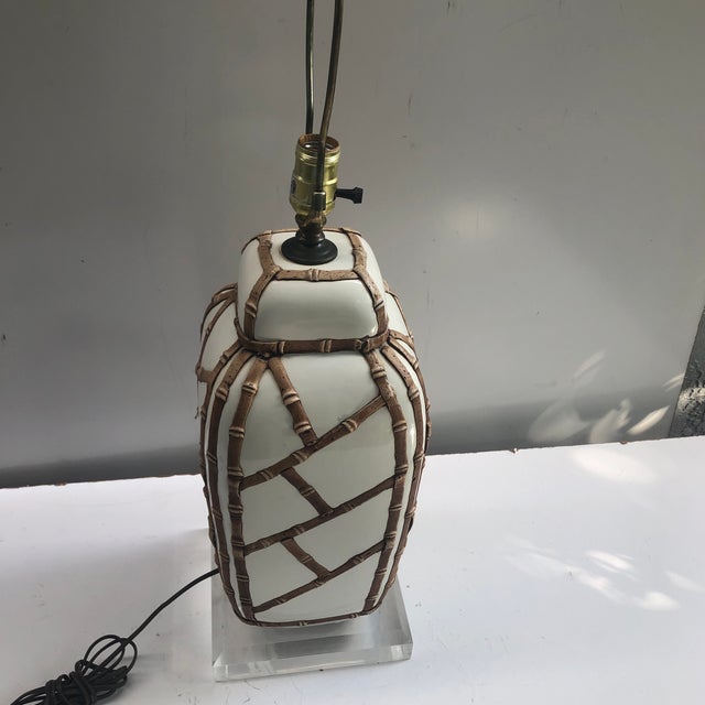 Faux Bamboo Lamp on Lucite Base For Sale - Image 10 of 13