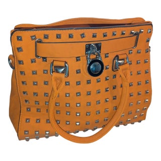 Late '90s Studded Camel Colored Large Tote For Sale