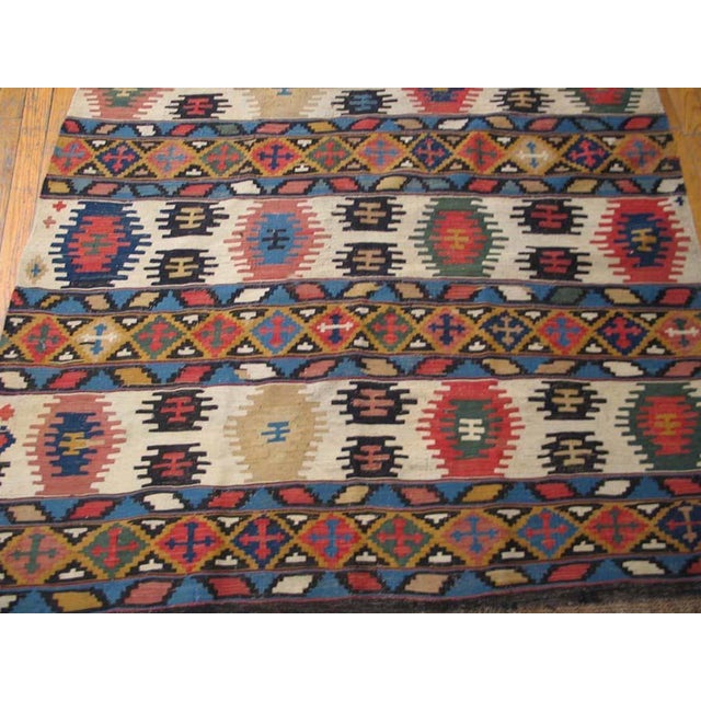1890s Multicolor Stripe Antique Caucasian Kilim 4' 2" X 8' 6" Flatweave Wool Carpet For Sale - Image 4 of 5