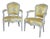 19th C. Louis XVI Style Silk Upholstered Painted Fauteuils - Set of 2 For Sale