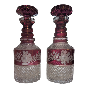 Vintage Ebeling & Reuss Marchioness Hand-Cut Crystal Whiskey Decanters - Pair