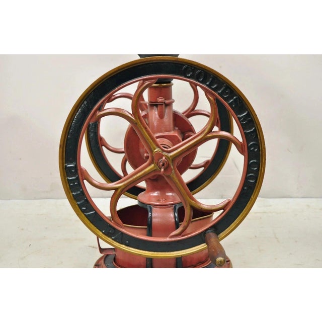 Antique Coles MFG Co Cast Iron Red Green Victorian Large Coffee Mill Grinder For Sale In Philadelphia - Image 6 of 12