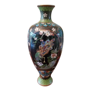 Antique Chinese Cloisonne Peacock Milleflor Vase