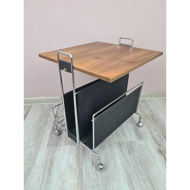 Wood Mobile Side Table with Magazine Rack, Germany, 1970s For Sale - Image 7 of 12