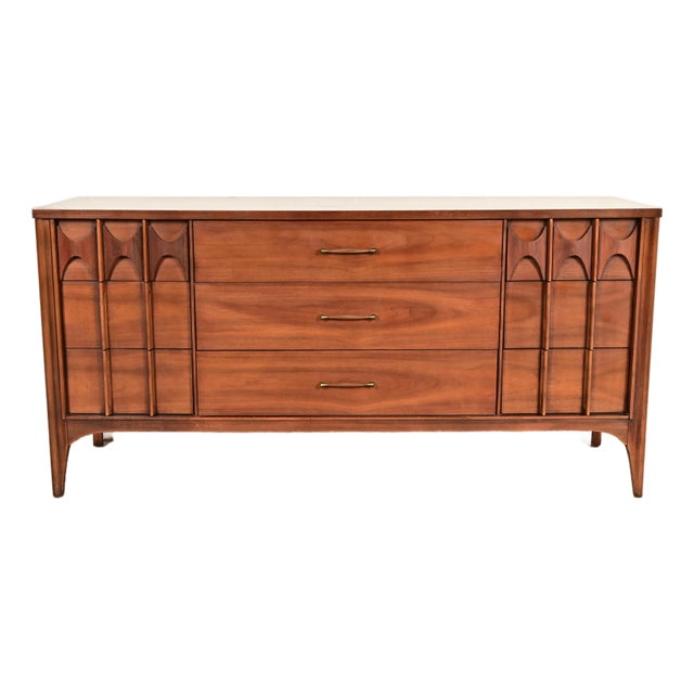 Kent Coffey Perspecta Sculpted Walnut Triple Dresser or Credenza, 1960s For Sale
