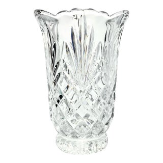 Vintage Tulip Flared Scalloped Footed Crystal Vase For Sale