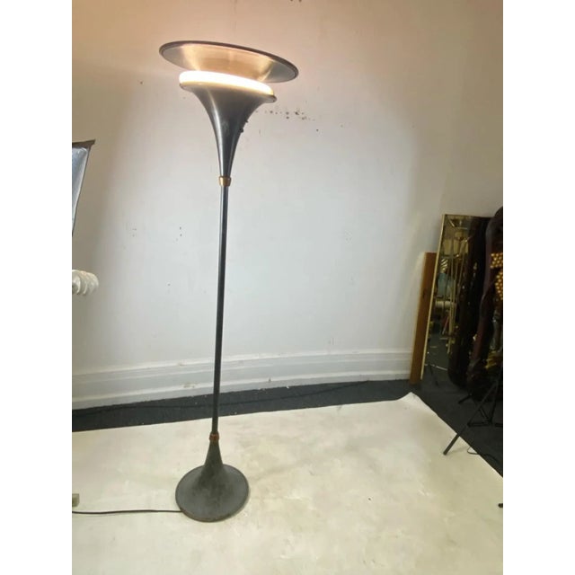 Walter Von Nessen 1930s Art Deco Double Tier Torchiere Enamel Metal Floor Lamp For Sale - Image 4 of 9