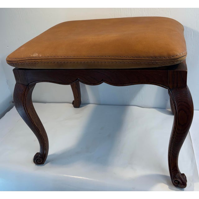 Mid 20th Century Vintage French Bench With Leather Cushion For Sale - Image 5 of 12