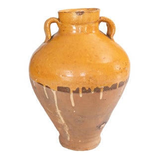 19th Century French Yellow Glazed Terracotta Olive Jar Urn Vase For Sale