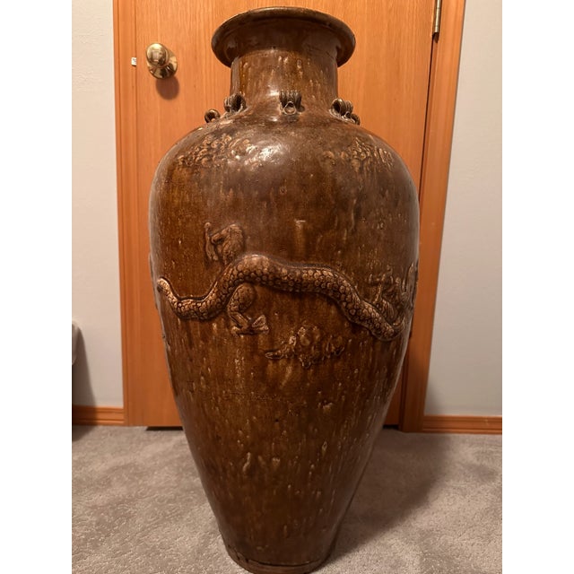 Asian Tall Antique Ming Dynasty Martaban Jar From China and Stand For Sale - Image 3 of 9