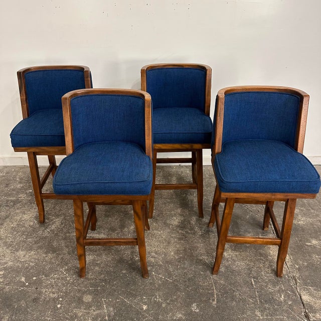 Mid-Century Modern Set of 4 Mid 20th Century Swivel Bar Stools For Sale - Image 3 of 12