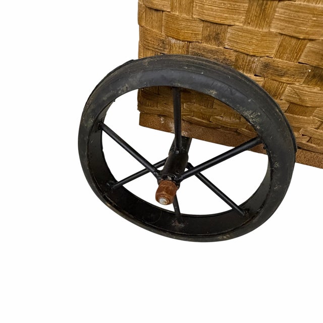 Camel Mid Century Split Wood Rolling Market Basket For Sale - Image 8 of 8