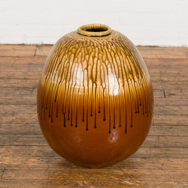 Prem Collection Artisan Handcrafted Two-Tone Vase with Dripping Décor For Sale - Image 4 of 12