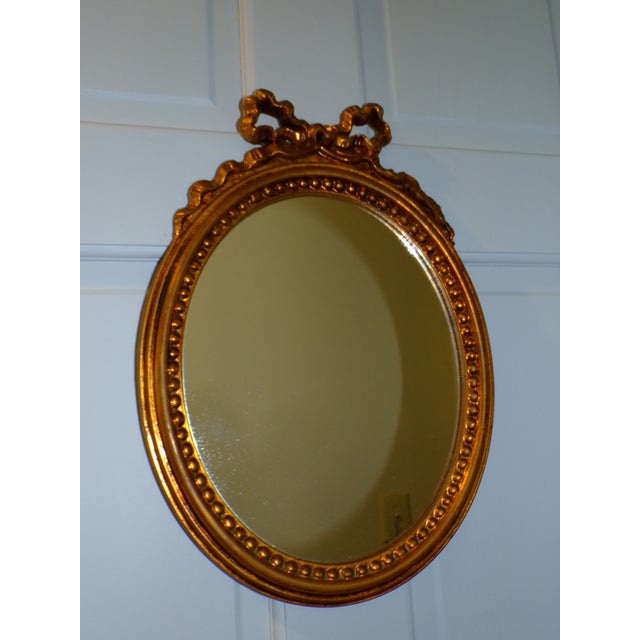 Vintage Italian Florentine Gilded Oval Mirror Ribbon Bow Accent Italy For Sale - Image 9 of 13