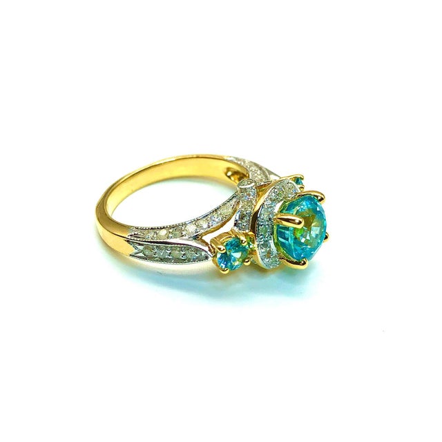 Bochic "Capri" Vintage Cambodian Zirconia & Diamond Ring Set In 18K Gold & Silver For Sale - Image 4 of 18