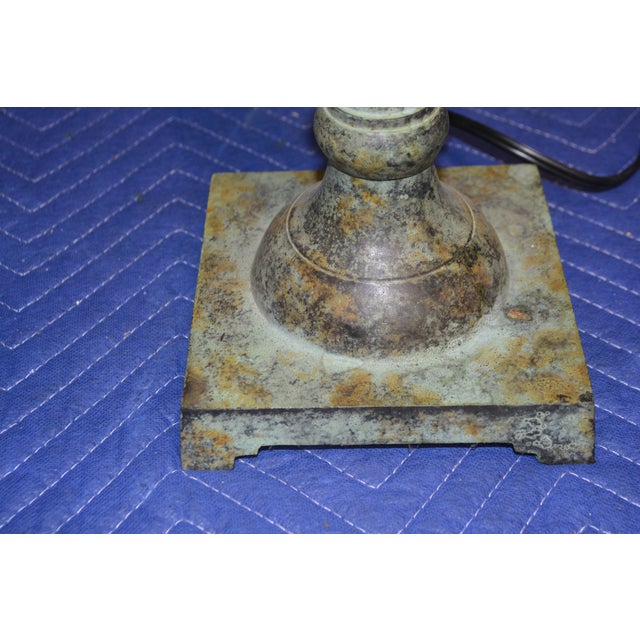 Metal Vintage Interlude Home Pair Rustic Green Metal / Iron Tall Buffet Table Lamps W/ Pleated Shades For Sale - Image 7 of 18