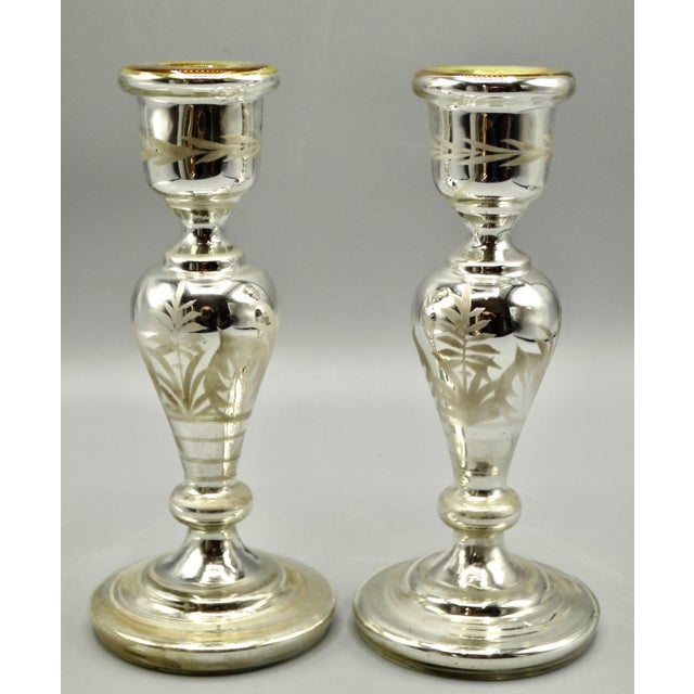 Glass Antique Mercury Glass Candlesticks, a Pair For Sale - Image 7 of 9