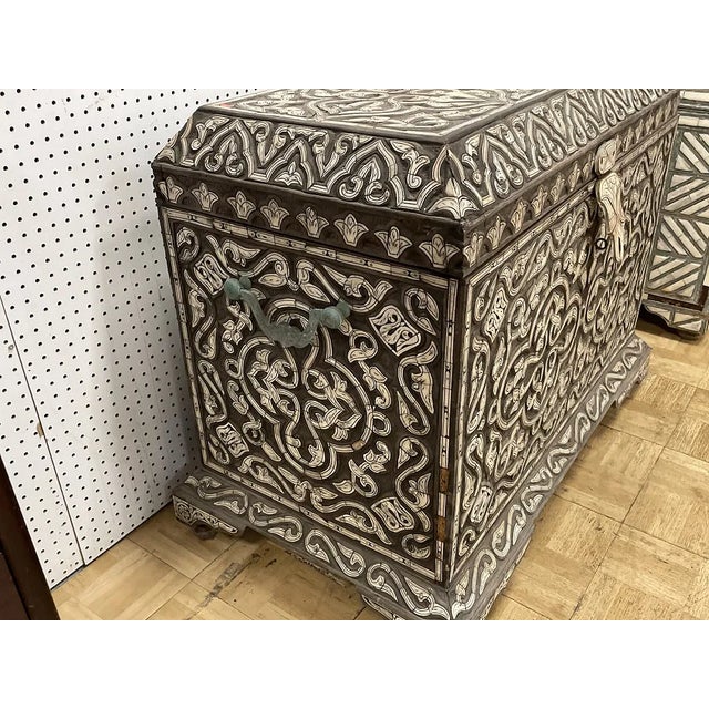 Wood Antique Large Middle Eastern Wood Inlaid Chest For Sale - Image 7 of 7