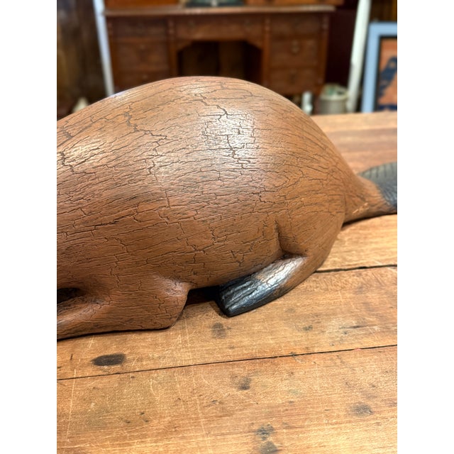 2000 - 2009 Michel Fortin Folk Art Beaver Carving Signed Quebec Sculpture For Sale - Image 5 of 18