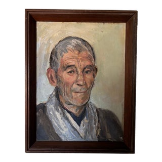 Unsigned Vintage Scandinavian Expressionist Portrait Oil Painting of Gentleman For Sale