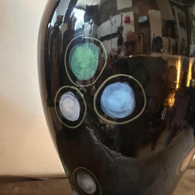 1960s Gio Ponti Style Mid-Century Modern Hand Painted Ceramic Vase For Sale - Image 10 of 11