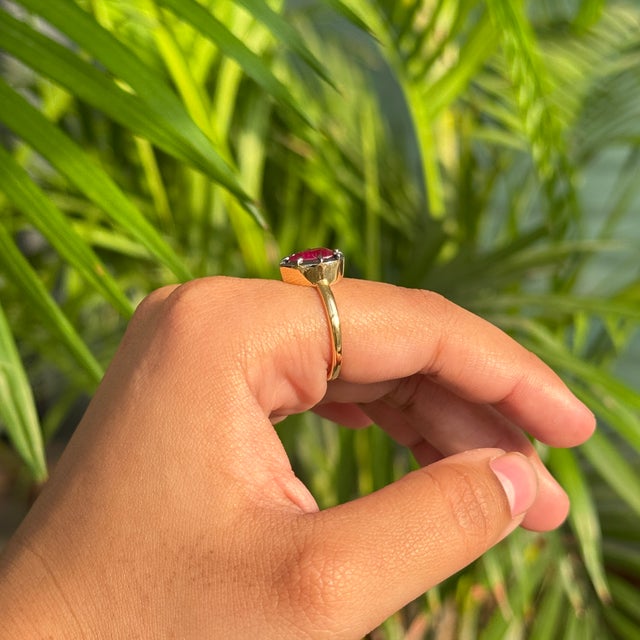 18k Gold Solitaire 2.39 Ct Ruby Pear Engagement Ring Size 5 With Black Rhodium For Sale - Image 11 of 16