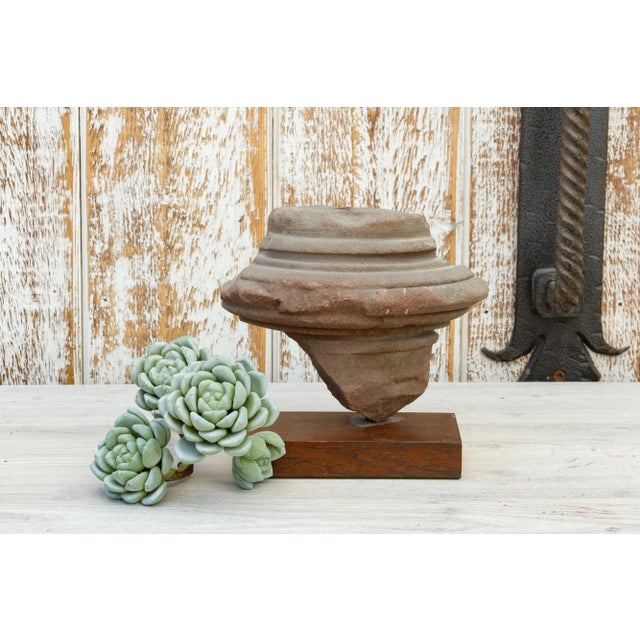 Ancient Siam temple stone fragment on custom wooden stand. **Please bear in mind that colors of products shown may vary...