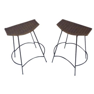 Mid-Century Modern Rattan Counter Bar Stools - A Pair For Sale